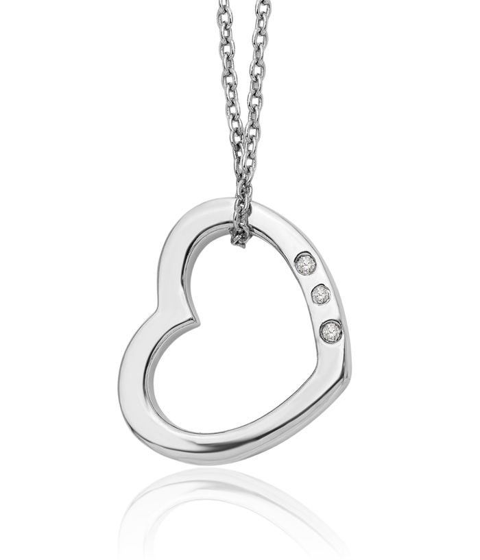 925 Sterling Silver Diamond Heart Chain Necklace