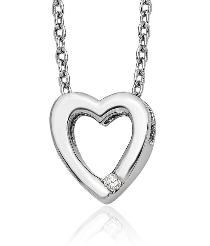 925 Sterling Silver Diamond Heart Chain Necklace