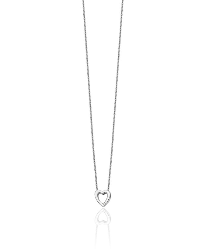 925 Sterling Silver Diamond Heart Chain Necklace