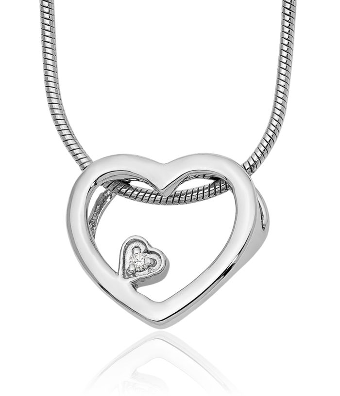 925 Sterling Silver Diamond Heart Chain Necklace