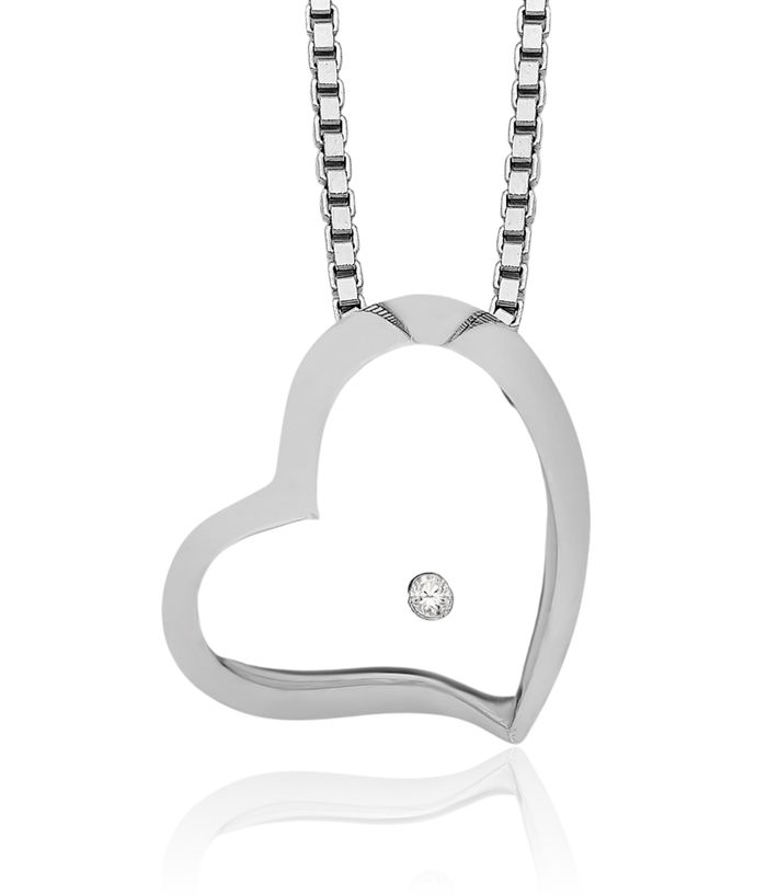 925 Sterling Silver Diamond Heart Chain Necklace