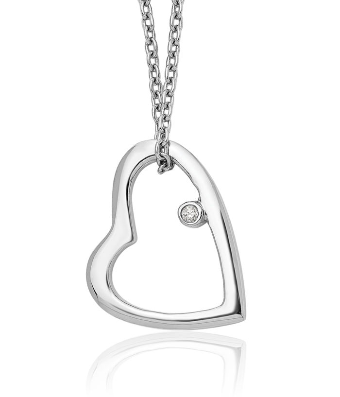 925 Sterling Silver Diamond Heart Chain Necklace