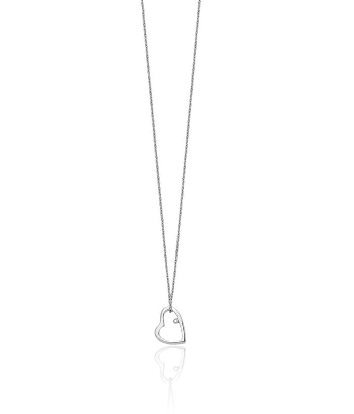 925 Sterling Silver Diamond Heart Chain Necklace