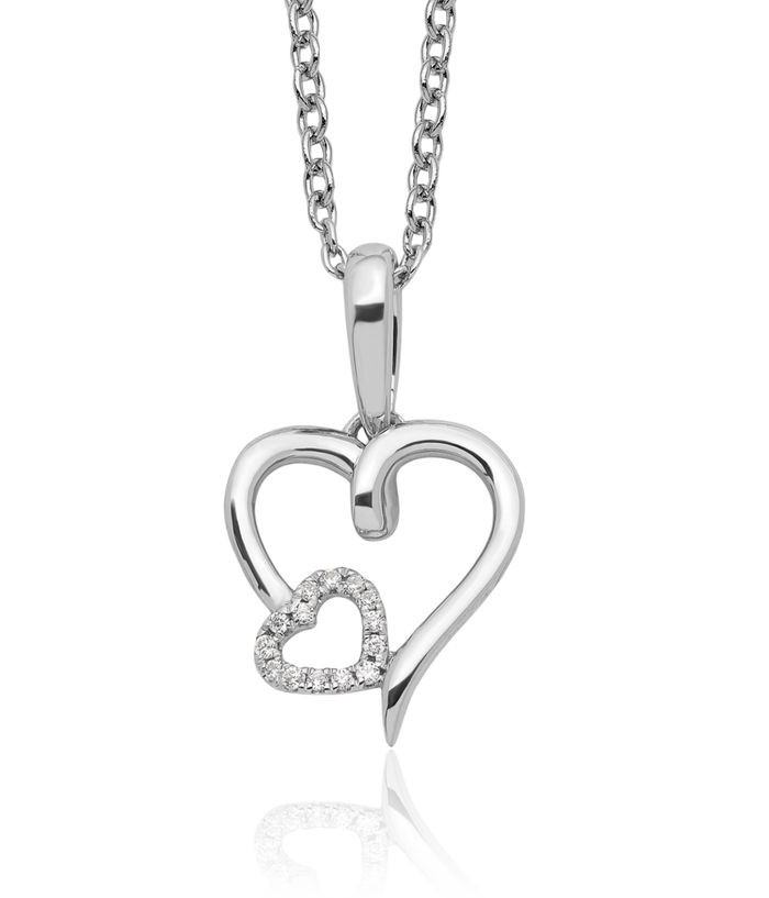 925 Sterling Silver Diamond Heart Chain Necklace