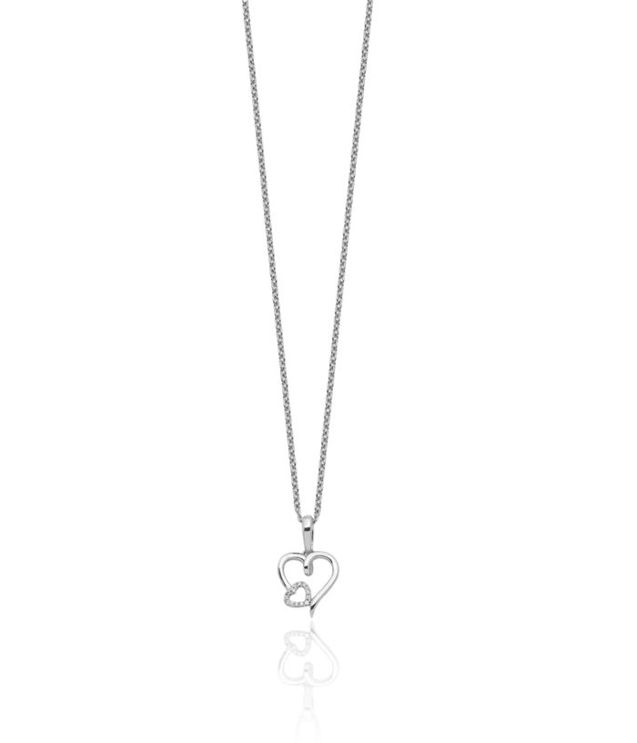 925 Sterling Silver Diamond Heart Chain Necklace