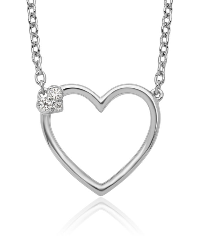 925 Sterling Silver Diamond Heart Chain Necklace