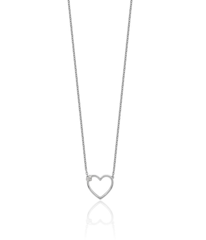 925 Sterling Silver Diamond Heart Chain Necklace