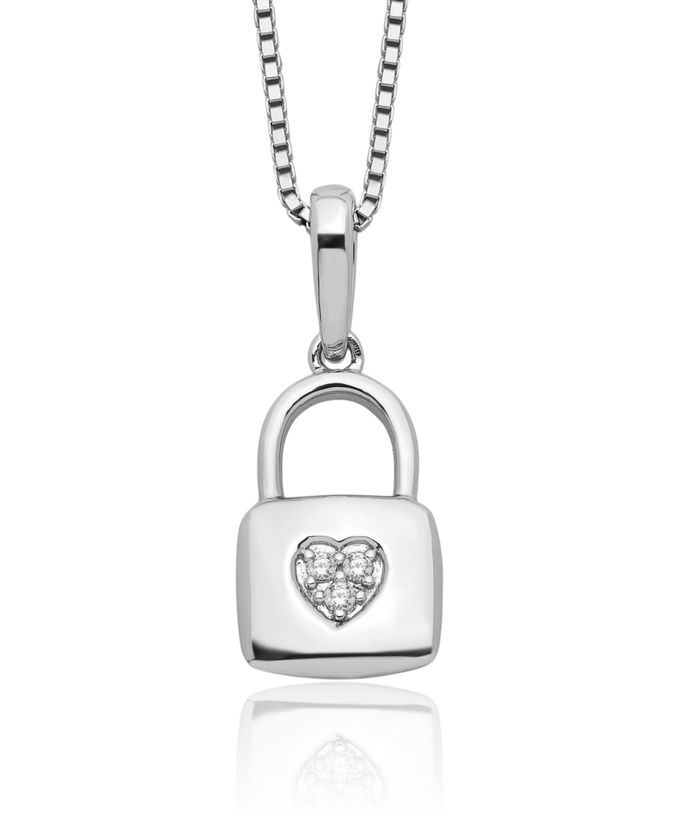 925 Sterling Silver Diamond Heart Lock Chain Necklace