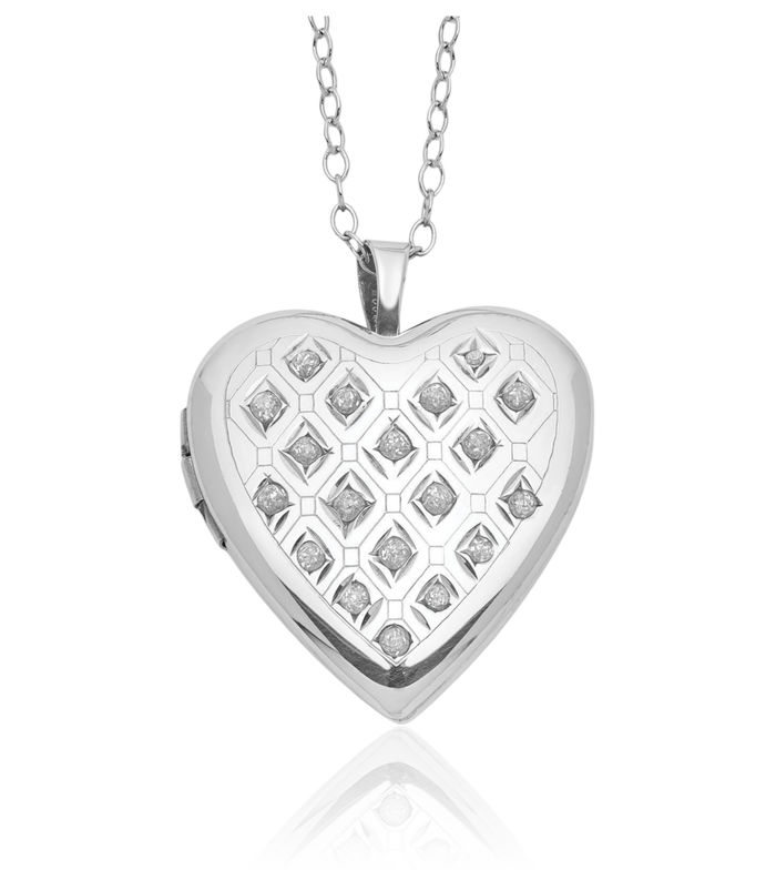 925 Sterling Silver Diamond Heart Locket Necklace