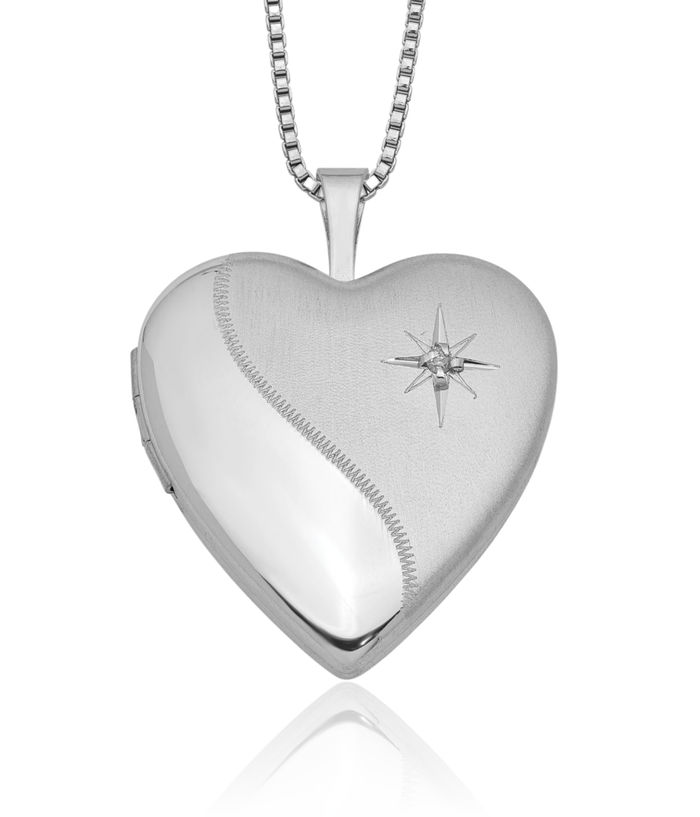 925 Sterling Silver Diamond Heart Personalized Photo Locket Chain Necklace