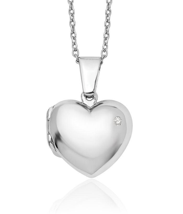 925 Sterling Silver Diamond Heart Personalized Photo Locket Chain Necklace