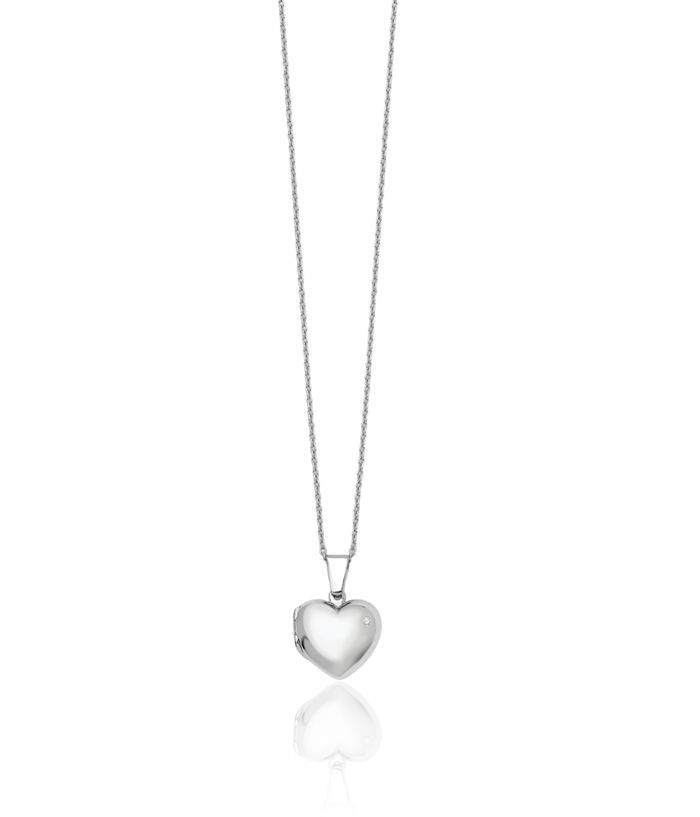 925 Sterling Silver Diamond Heart Personalized Photo Locket Chain Necklace