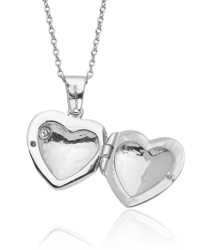 925 Sterling Silver Diamond Heart Personalized Photo Locket Chain Necklace