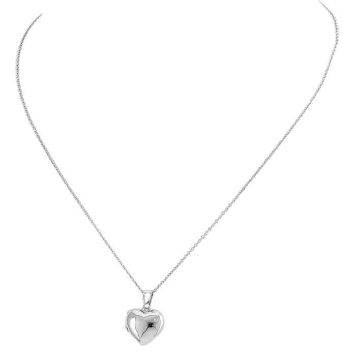 925 Sterling Silver Diamond Heart Personalized Photo Locket Chain Necklace