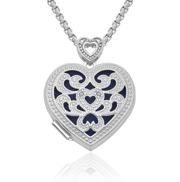 925 Sterling Silver Diamond Vintage Heart Personalized Photo Locket Necklace Picture Pendant Charm