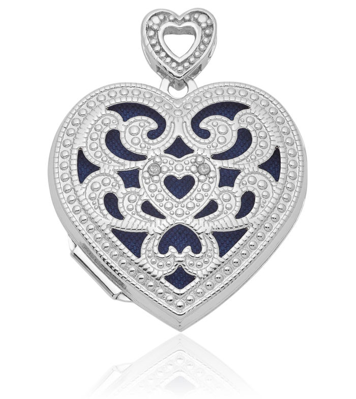 925 Sterling Silver Diamond Vintage Heart Personalized Photo Locket Necklace Picture Pendant Charm