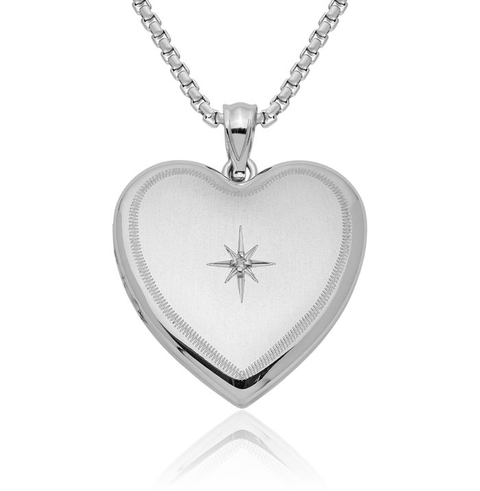 925 Sterling Silver Diamond Heart Personalized Photo Locket Necklace Picture Pendant Charm
