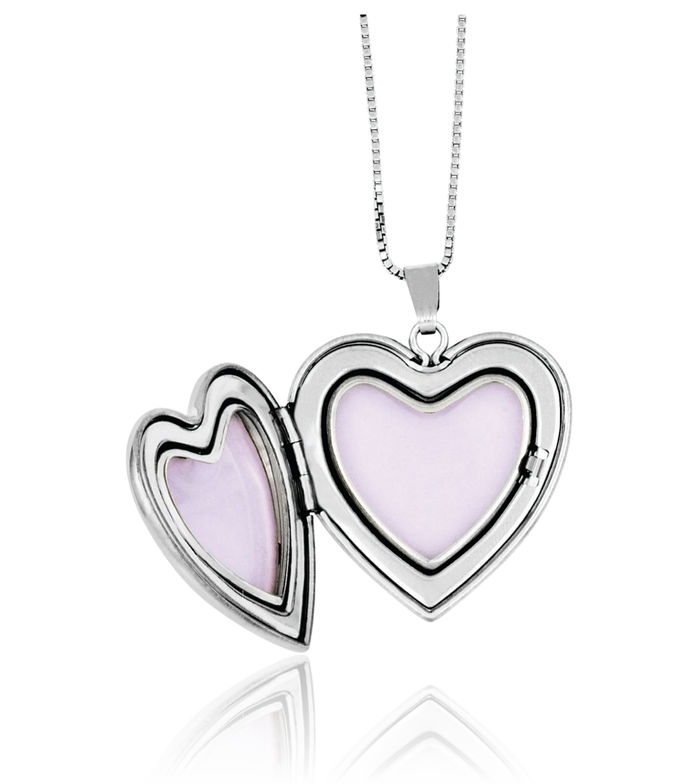 925 Sterling Silver Diamond Heart Personalized Photo Locket Necklace Picture Pendant Charm Set