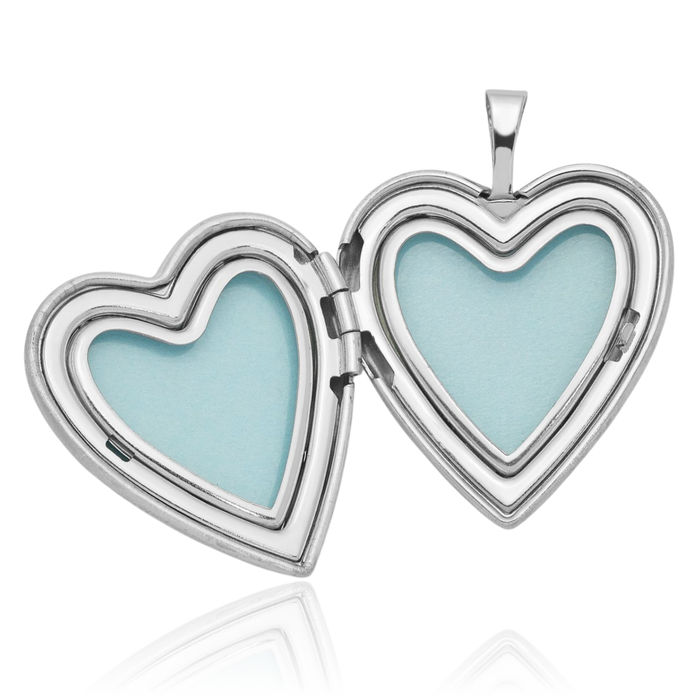 925 Sterling Silver Diamond Heart Personalized Photo Locket Necklace Picture Pendant Charm Set