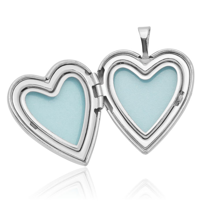 925 Sterling Silver Diamond Heart Personalized Photo Locket Necklace Picture Pendant Charm Set