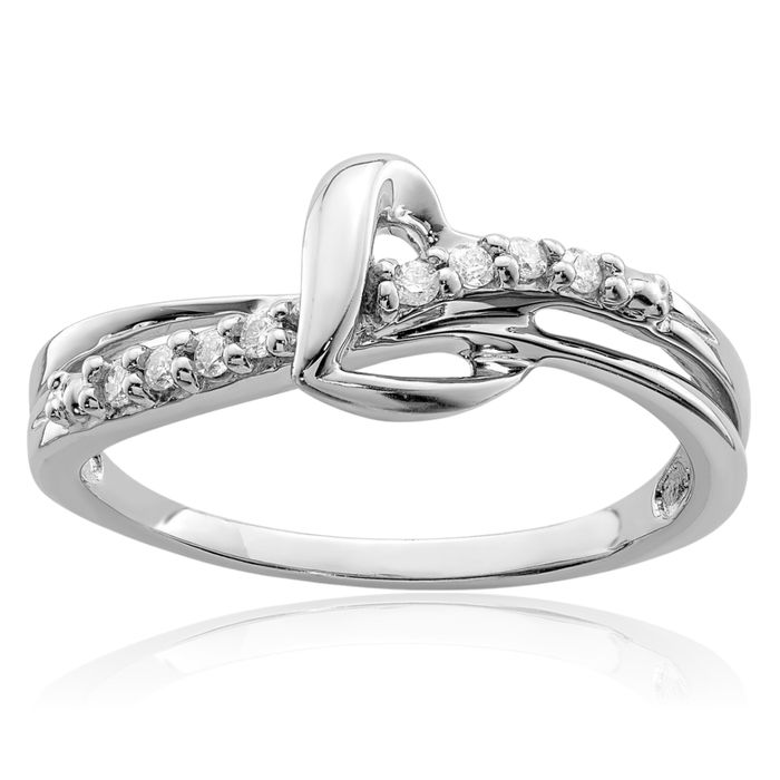 925 Sterling Silver Diamond Heart Ring Love Band