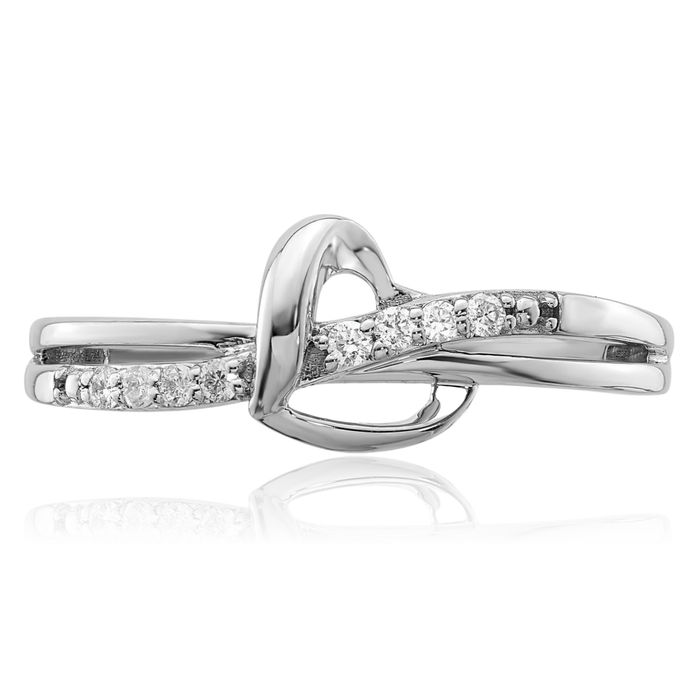 925 Sterling Silver Diamond Heart Ring Love Band