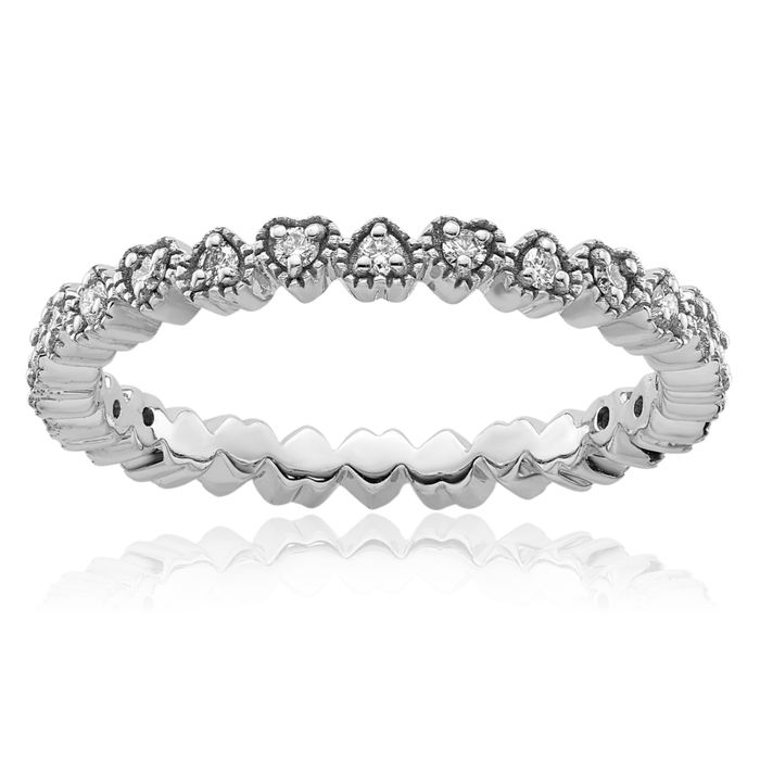 925 Sterling Silver Diamond Heart Stacking Ring