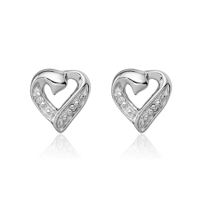 925 Sterling Silver Diamond Heart Stud Earrings