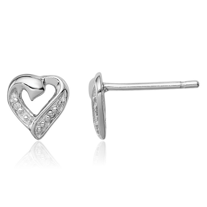 925 Sterling Silver Diamond Heart Stud Earrings