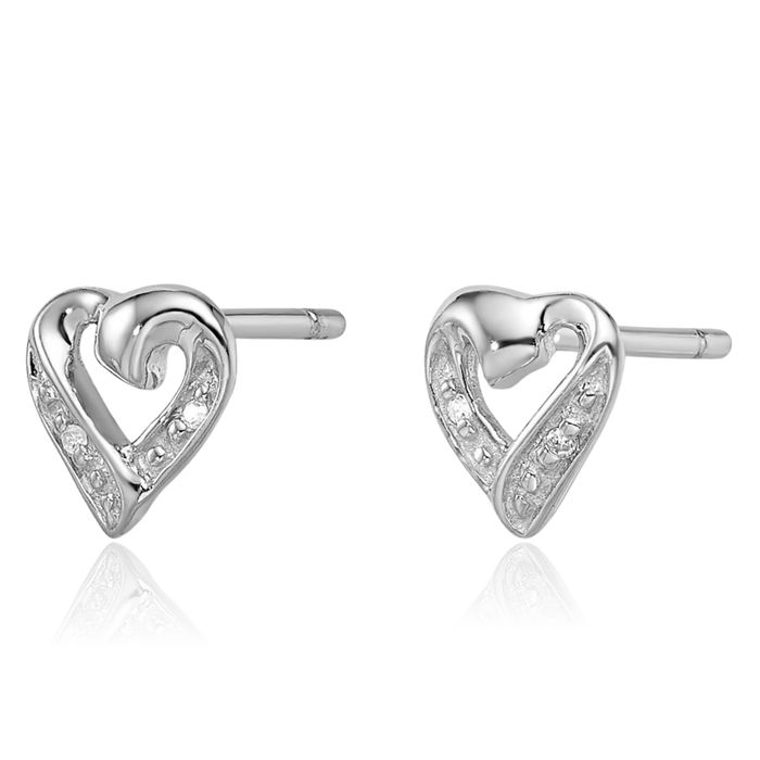 925 Sterling Silver Diamond Heart Stud Earrings