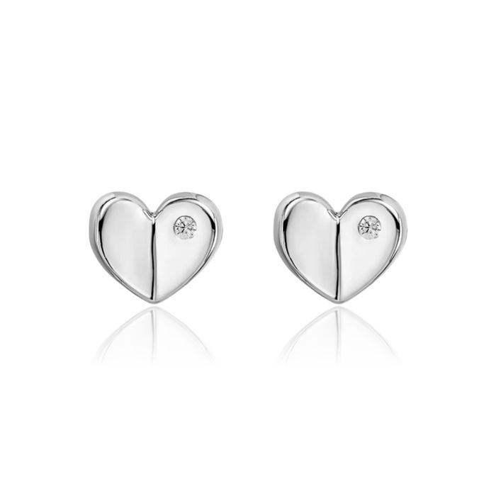 925 Sterling Silver Diamond Heart Stud Earrings