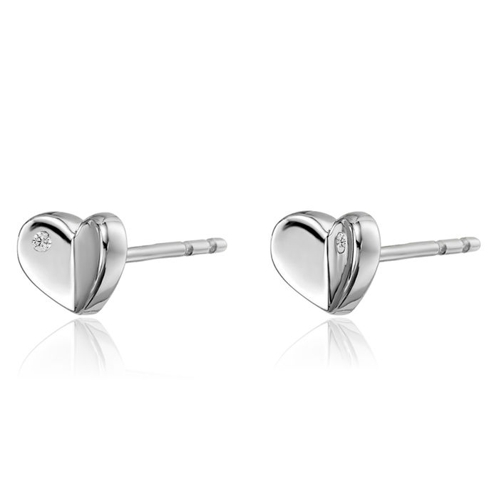 925 Sterling Silver Diamond Heart Stud Earrings