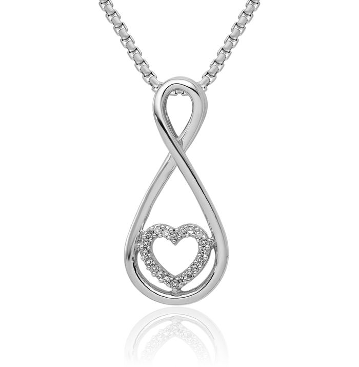 Sterling Silver Diamond Heart in Teardrop Slide Pendant