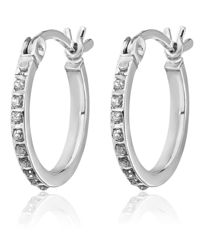 925 Sterling Silver Diamond Hoop Earrings Bangle Bracelet Set