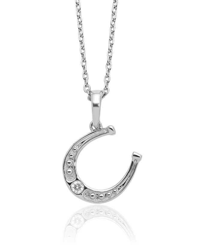 925 Sterling Silver Diamond Lucky Horseshoe Chain Necklace Animal Lover Pendant Equestrian Charm