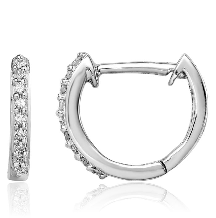 925 Sterling Silver Diamond Huggie Small Hoop Earrings