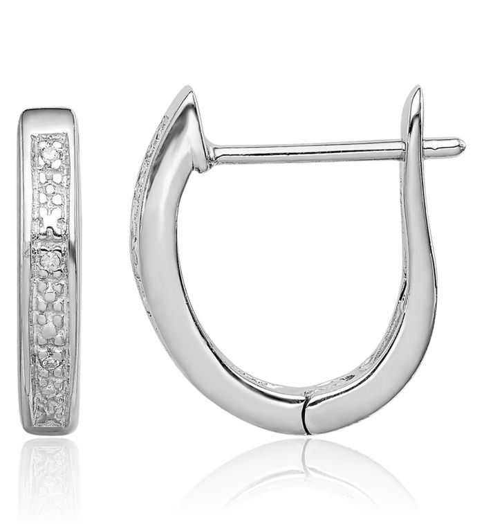 925 Sterling Silver Diamond Huggie Small Hoop Earrings