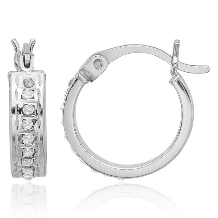 925 Sterling Silver Diamond Huggie Small Hoop Earrings