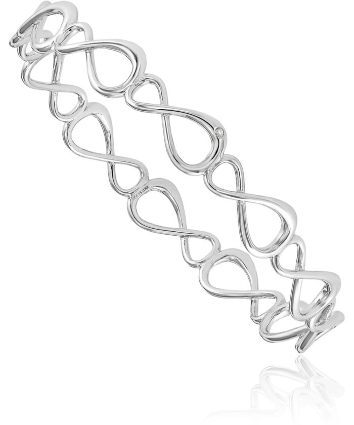 925 Sterling Silver Diamond Infinity Twisted Love Knot Symbol Bangle Charm Bracelet