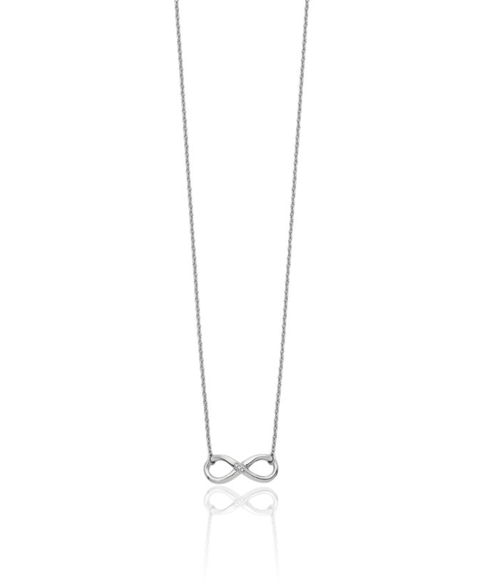 925 Sterling Silver Diamond Infinity Twisted Love Knot Symbol Chain Necklace