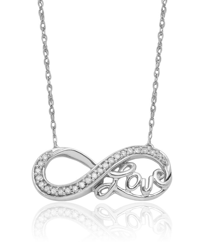 925 Sterling Silver Diamond Infinity Twisted Love Knot Symbol Chain Necklace