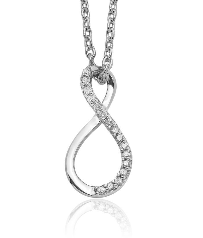 925 Sterling Silver Diamond Infinity Twisted Love Knot Symbol Chain Necklace