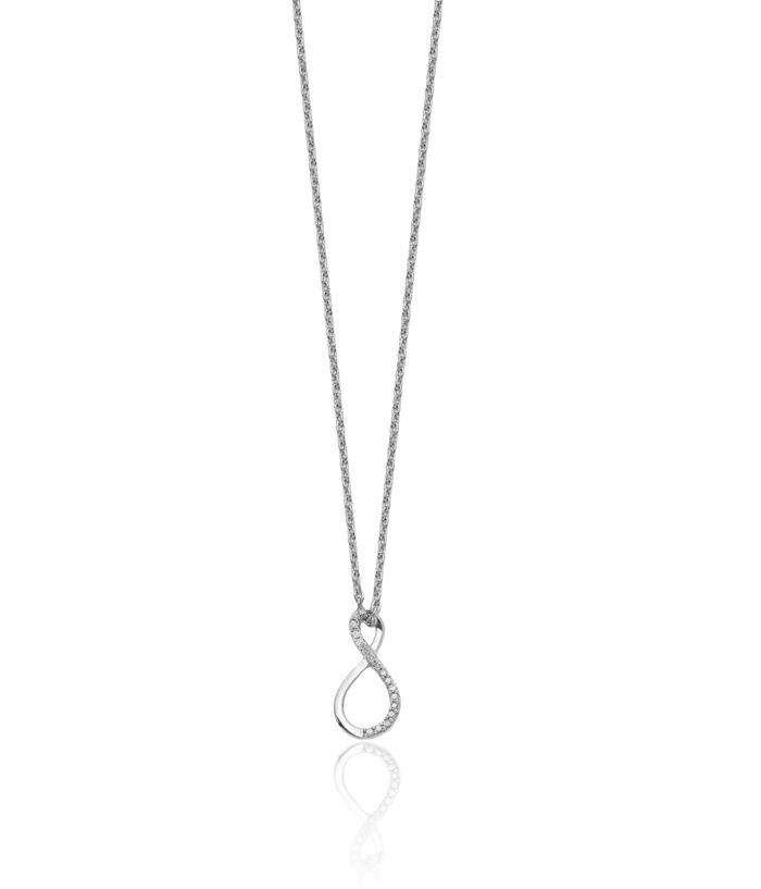 925 Sterling Silver Diamond Infinity Twisted Love Knot Symbol Chain Necklace