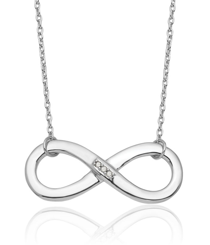 925 Sterling Silver Diamond Infinity Twisted Love Knot Symbol Chain Necklace