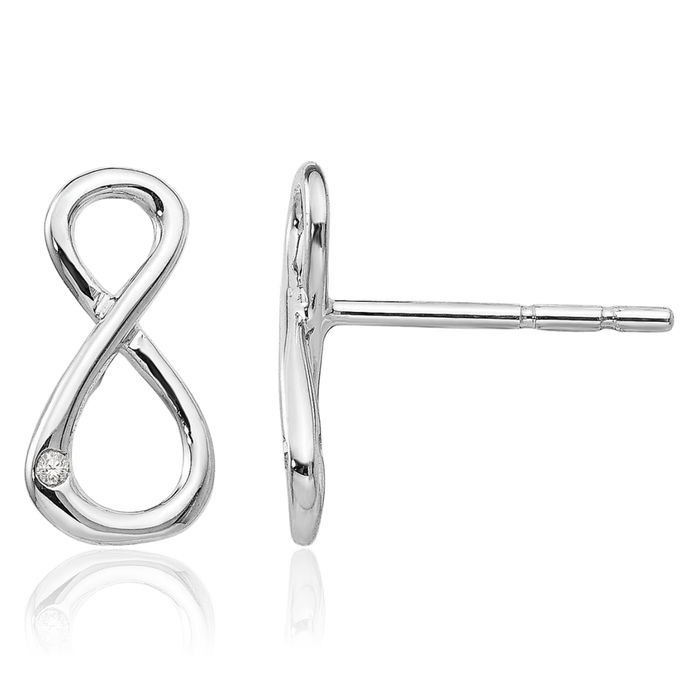 925 Sterling Silver Diamond Infinity Twisted Love Knot Symbol Stud Earrings