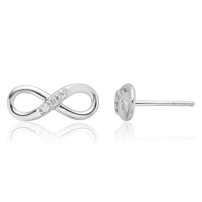 925 Sterling Silver Diamond Infinity Twisted Love Knot Symbol Stud Earrings