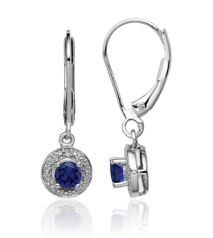 925 Sterling Silver Diamond Lab Blue Sapphire Drop Dangle Earrings September Birthstone Jewelry