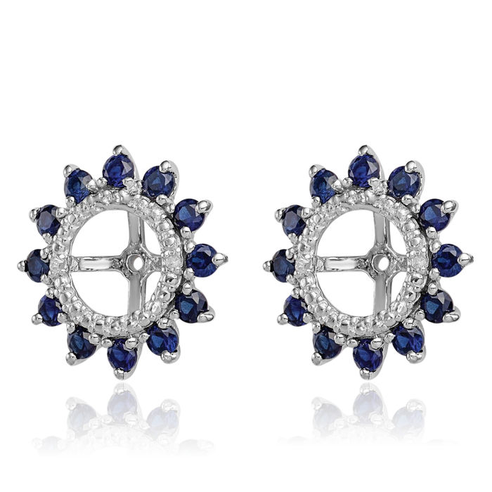 925 Sterling Silver Diamond Lab Blue Sapphire Earring Jackets for Studs September Birthstone Jewelry