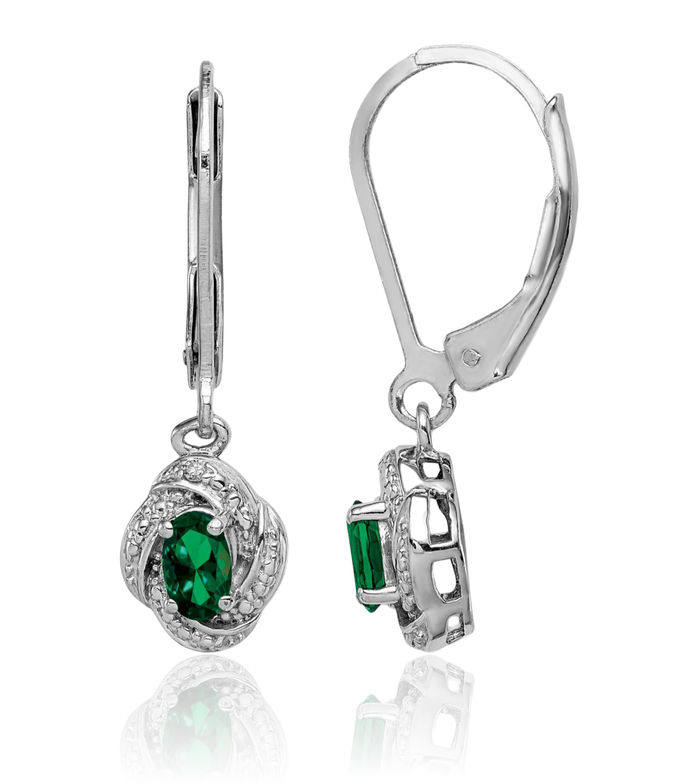 925 Sterling Silver Diamond Lab Green Emerald Drop Dangle Earrings May Birthstone Jewelry