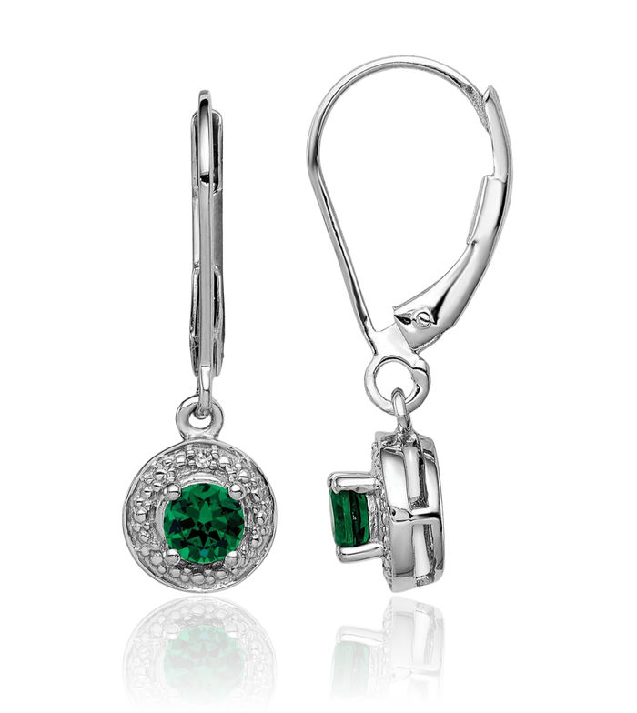 925 Sterling Silver Diamond Lab Green Emerald Drop Dangle Earrings May Birthstone Jewelry